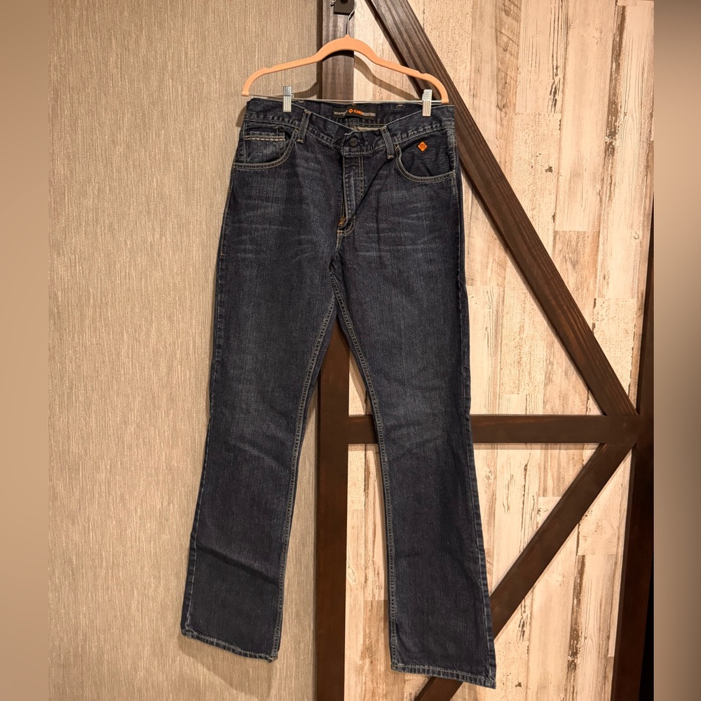 Wrangler Men's Flame Resistant 34x36 Deep Indigo Straight Jeans